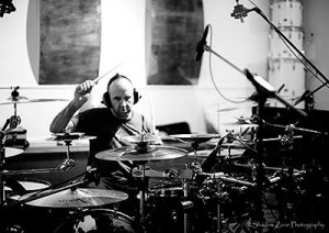 Sydonia's Sean Bailey tracking drums at Toyland Recording Studio